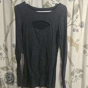 Express Black Shimmer Long Sleeve Cutout Fitted Stretchy Tee